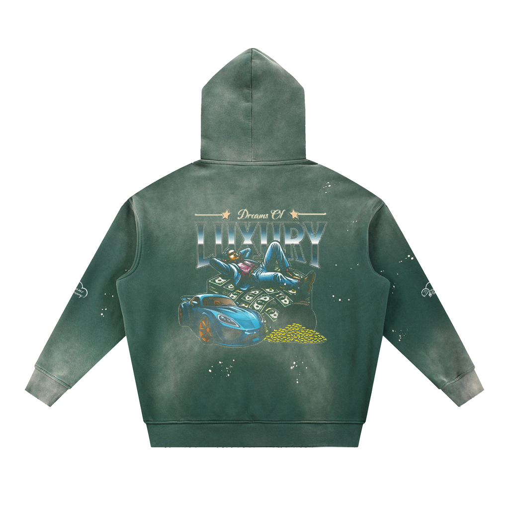 Vintage Washed Frayed Fleece Hoodie