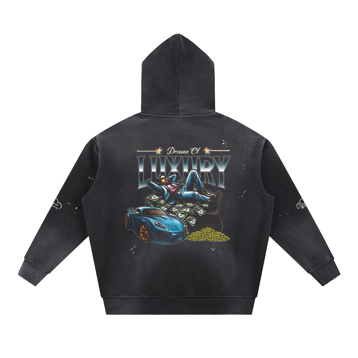 Vintage Washed Frayed Fleece Hoodie