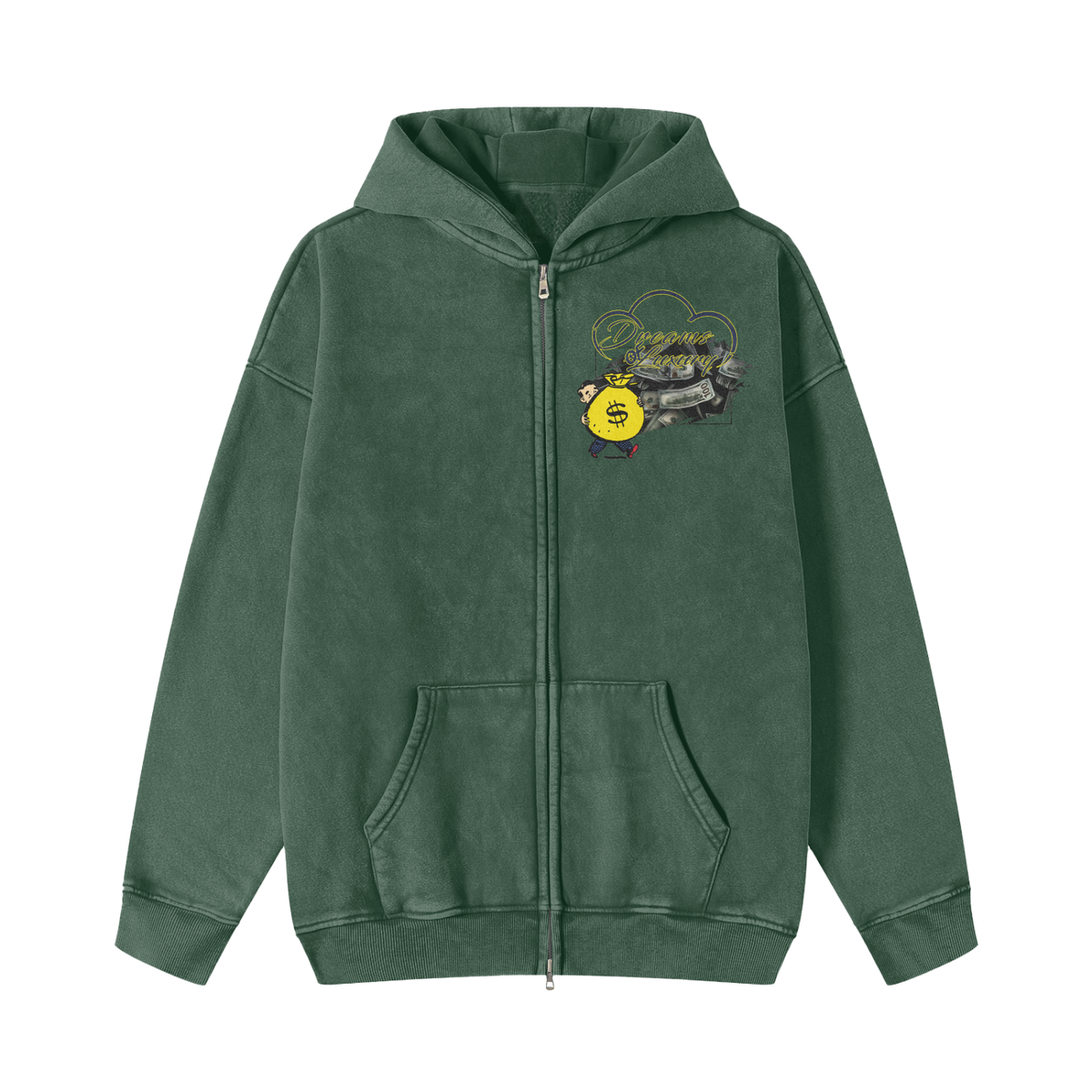 Snow Washed Zip-Through Fleece Hoodie