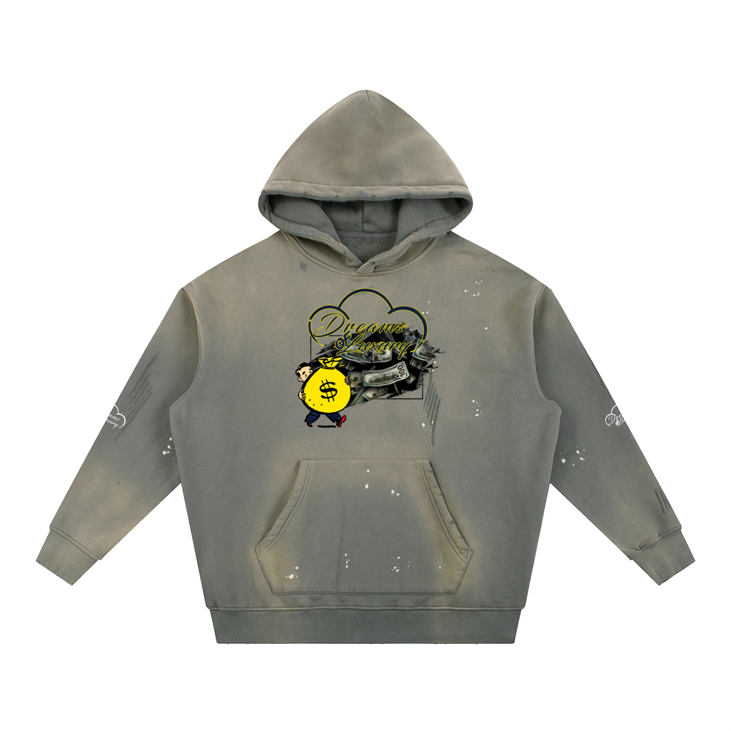 Vintage Washed Frayed Fleece Hoodie