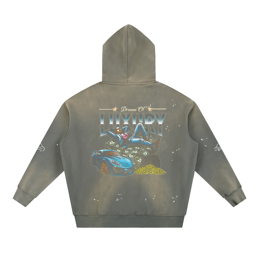 Vintage Washed Frayed Fleece Hoodie