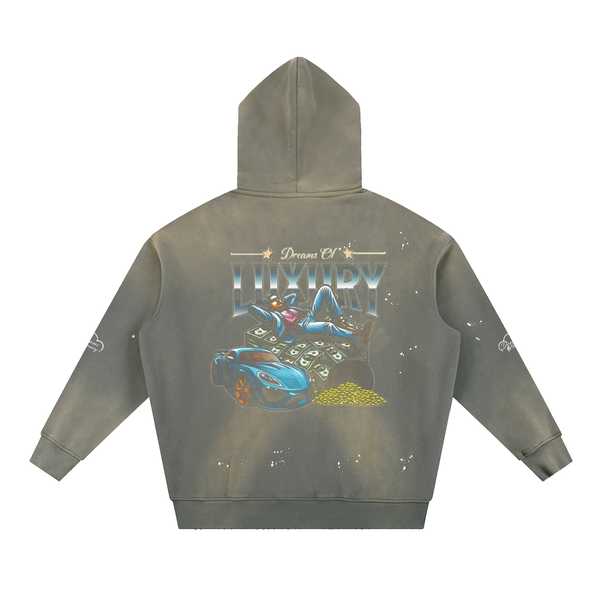 Vintage Washed Frayed Fleece Hoodie